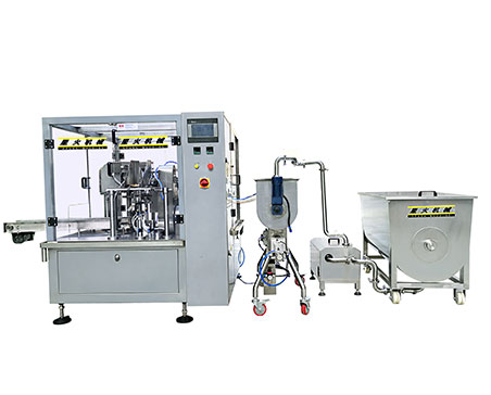 自動化給袋式醬料包裝生產(chǎn)線,全套給袋醬料包裝機(jī)械設(shè)備