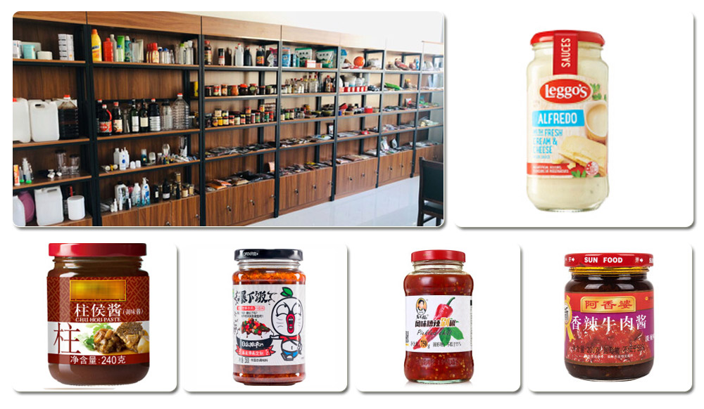 顆粒醬料灌裝機-全自動辣醬灌裝機細節(jié)展示及樣品展示